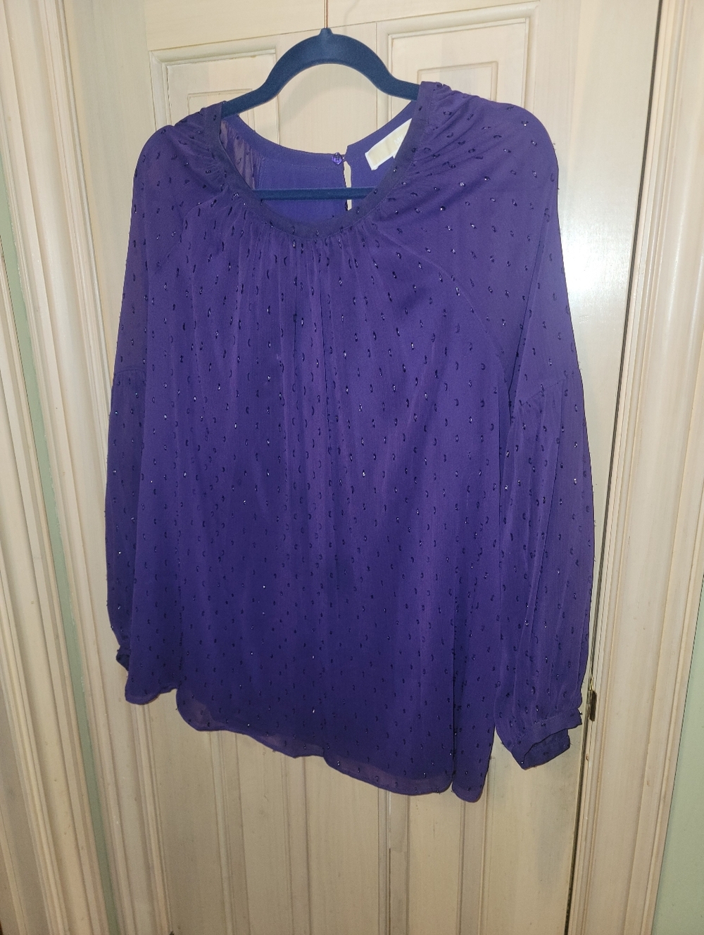 MICHAEL Michael Kors Purple Lng Sleeve Blouse with Sparkle Dot Womens Plus Sz 2X - Picture 1 of 5